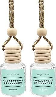 Eucalyptus & Spearmint Air Freshener Hanging, Long Lasting Essential Oil Diffuser for Car, 2 Pack Fragrance, Reusable Glass Bottle Car Freshener, Made in USA Simplee & Co