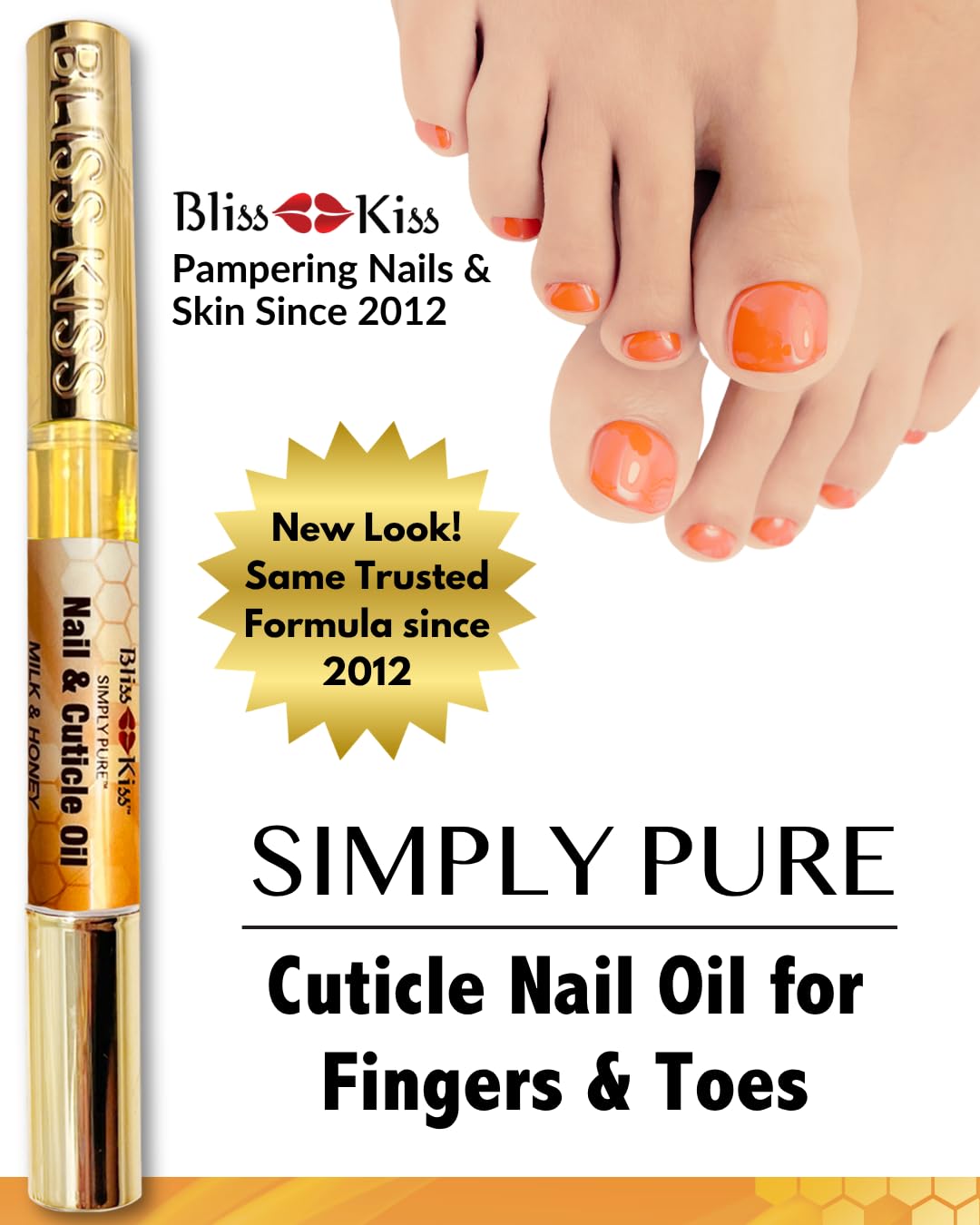 Bliss Kiss | 1 Milk & Honey | Nail Oil Cuticle Pen w/Vitamin E & Jojoba⏤Nail Strengthener Nail Growth Serum for Brittle Peeling Breaking Thin Nails