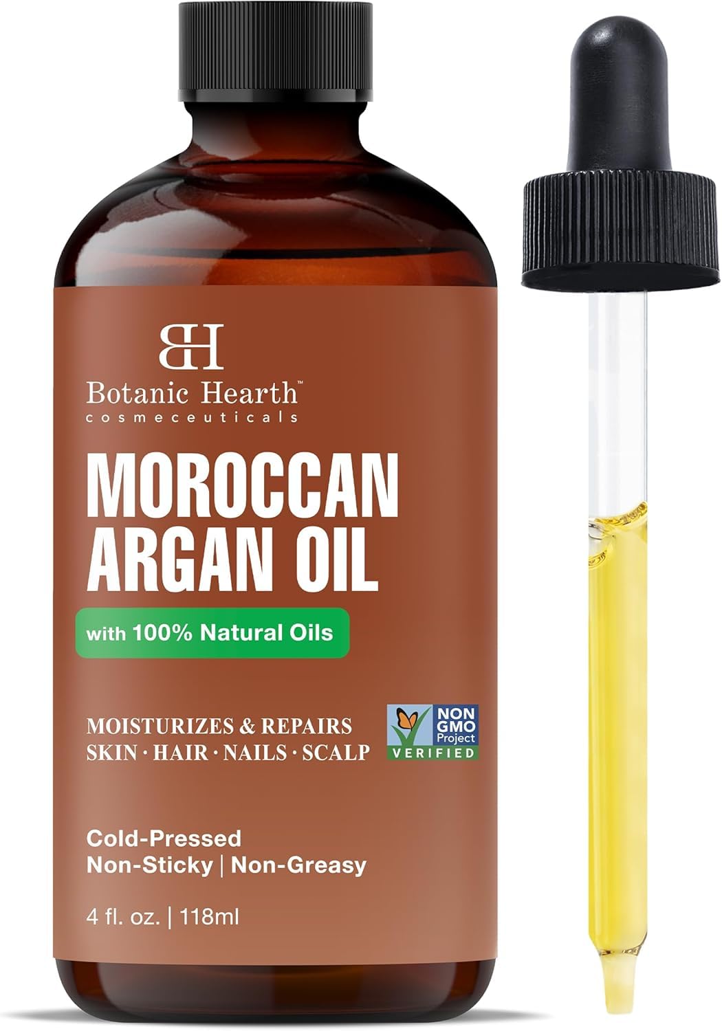 Botanic Hearth Argan Hair Oil for Adult Hydration, Nourishing, Strengthening, Curly, Frizzy, Dry, Damaged Hair, Non-GMO Verified, 4 fl oz, 1 Count