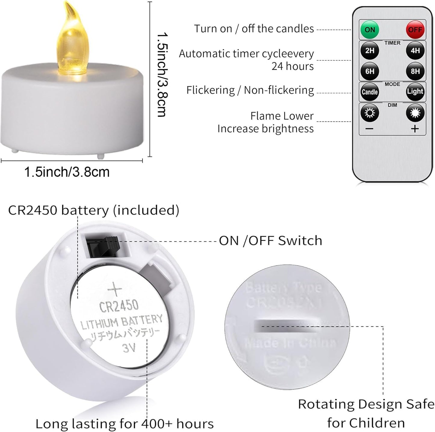 LED Tea Light Flameless Candles with Remote Control Flickering Tealight Long Lasting, Battery Operated with Timer for Halloween Home Decoration Seasonal &Festival Celebration WarmWhite (12pcs)