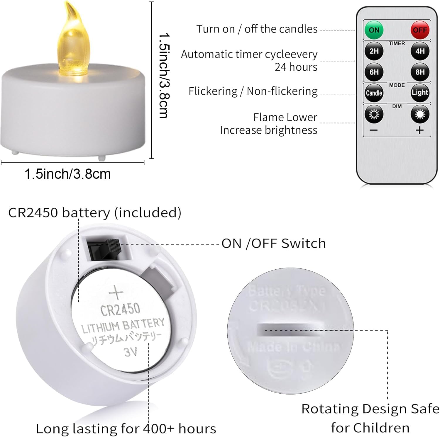 LED Tea Light Flameless Candles with Remote Control Flickering Tealight Long Lasting, Battery Operated with Timer for Halloween Home Decoration Seasonal &Festival Celebration WarmWhite (12pcs)