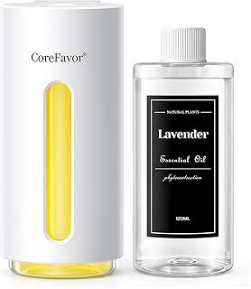 Waterless Essential Oil Diffuser (H2) with 120ml Oil, Portable Battery-Operated Cold Air Aroma Scent Machine, 6 Mist Modes with 5 Color LED Lights, Quiet Diffuser for Home Car (Lavender)