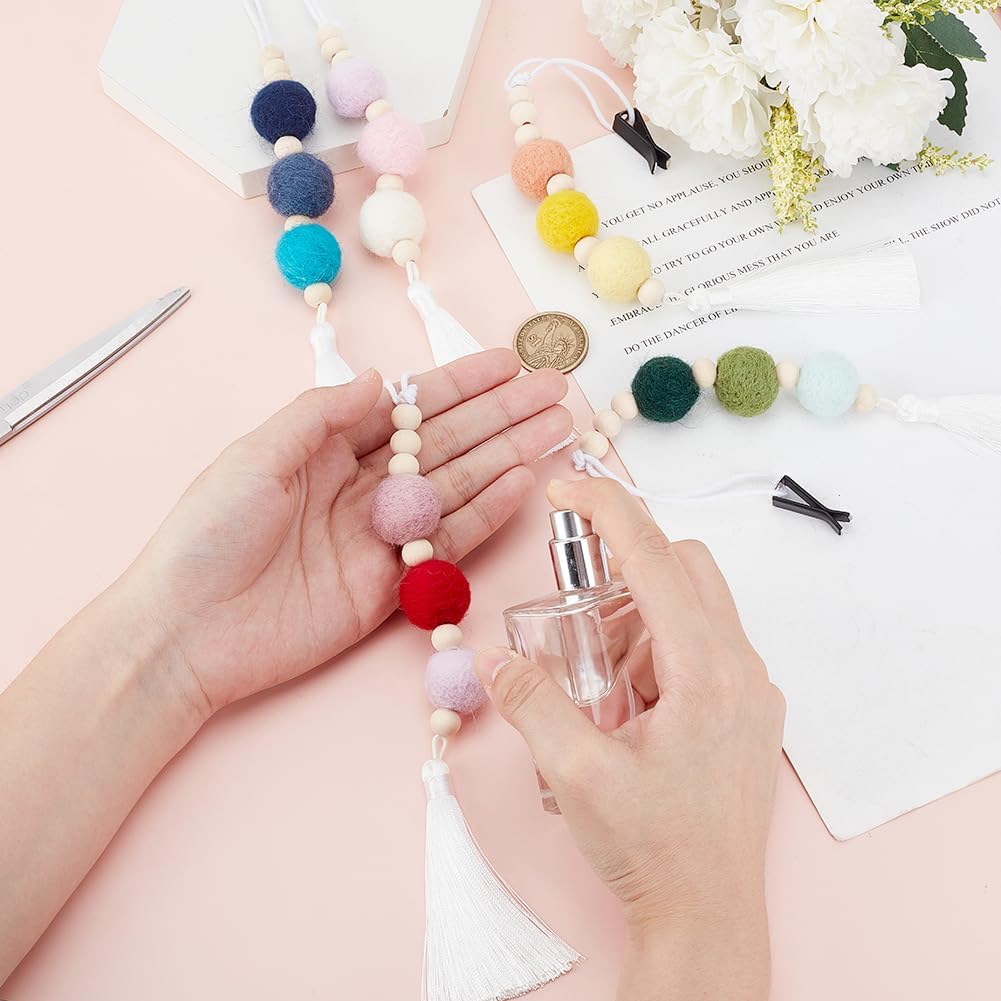 10Pcs Felt Ball Car Diffuser Aromatherapy Essential Oil Car Vent Clip Diffuser Felt Wooden Bead Bohemian Tassels Car Hanging Ornament Clip for Car Air Freshener Vent Diffuser Car Decor Charm