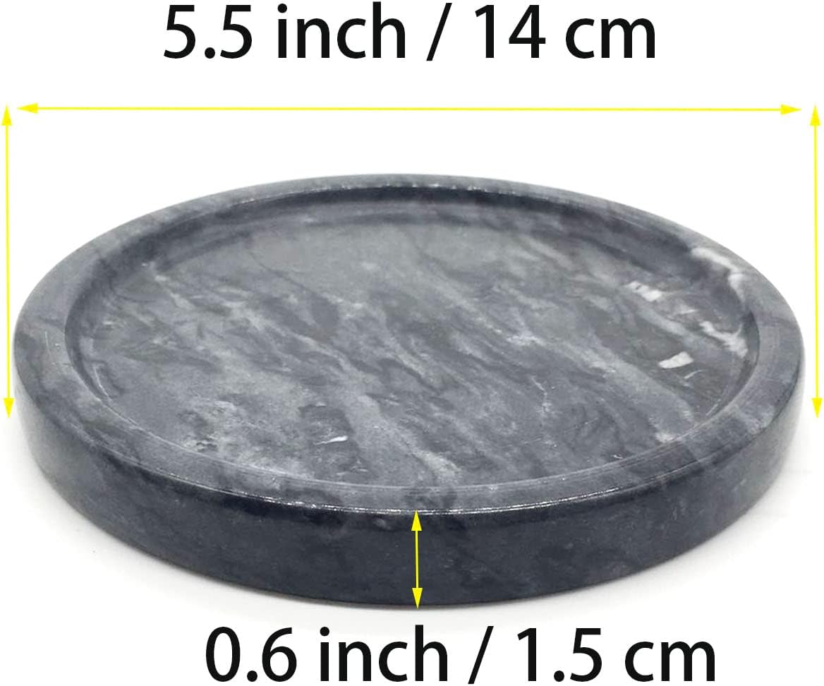 Natural Marble Tray, Circular Marble Stone Decorative Tray for Counter，Jewelry, Vanity, BlackRound Small Tray, 5-1/2" Diameter(Black)