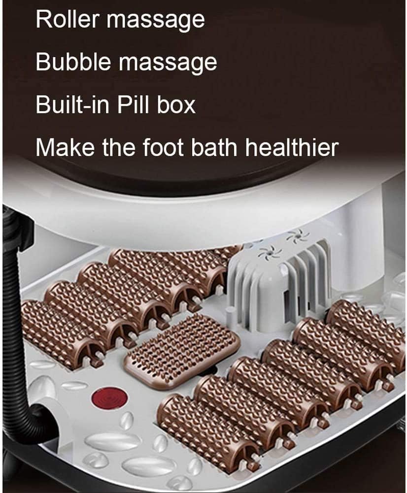 Foot Spa Bath Massager with Heat Bubble Jets and 12 Removable Long Massage Rollers with Acupressure Massage Nodes