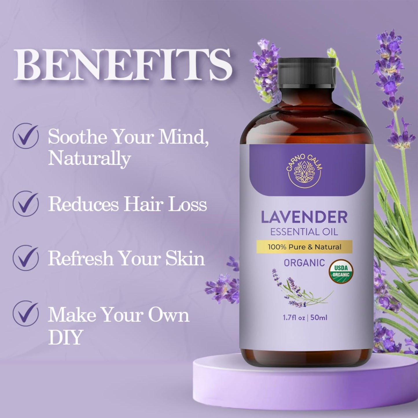 Lavender Essential Oil Pure | USDA Organic Lavender Oil for Skin, Diffuser, Aromatherapy & Hair, Massage & DIY Uses | 1.7 fl oz