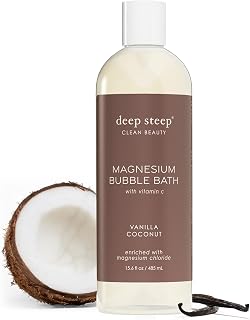 Deep Steep Magnesium Bubble Bath, 15.6 oz – Foaming Soak with Magnesium, Coconut Oil, Aloe, Vitamin C, Shea Butter & Argan Oil – Vegan, Clean Beauty for Stress & Sleep (Vanilla Coconut)