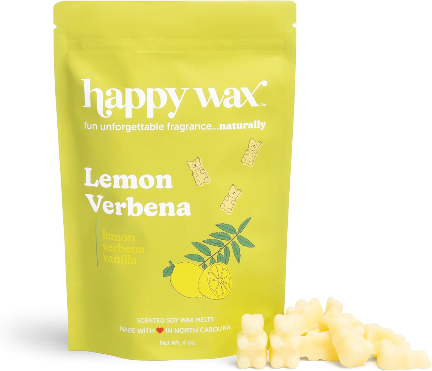 Happy Wax Lemon Verbena Scented Bear Wax Melts - Natural Strong Scented Fresh Infused with Essential Oils - Non Toxic & Wax Melts - (4 oz Pouch)