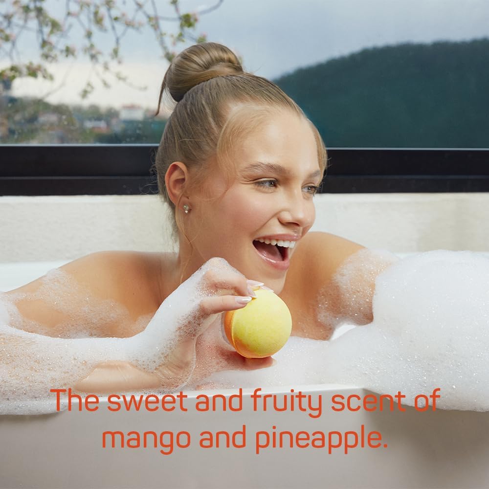 Balmy Mango Pineapple Bath Bomb – Tropical Scented Fizzy with Vitamin E & Glycerin, Moisturizing 5.6 oz