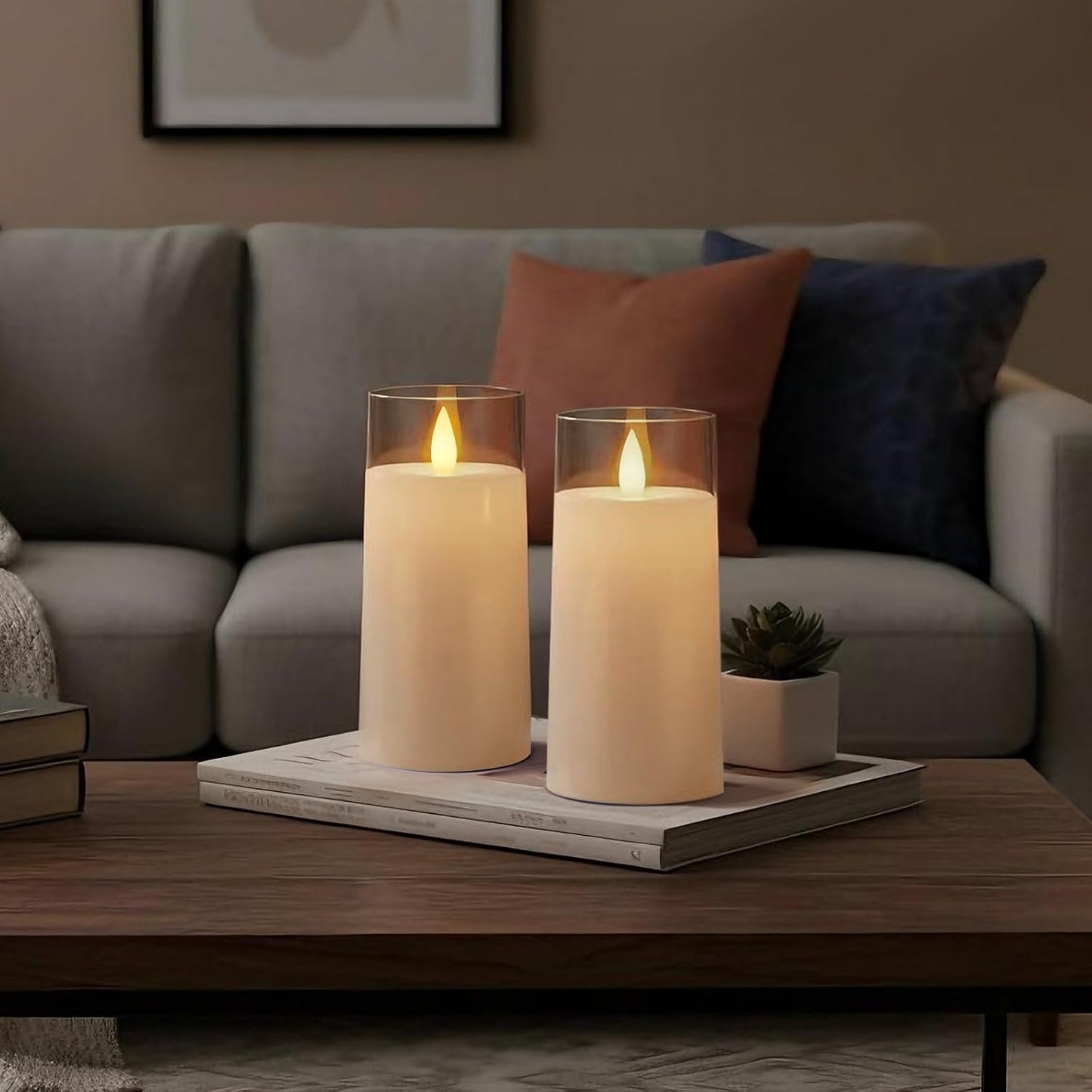 Raycare Flameless Electronic Pillar Candles with Remote Control and Timer- Battery Operated Realistic Flickering LED Fake Candle for Home, Wedding, Valentine's Day, Decor,White,Set of 2(3"x6"6")