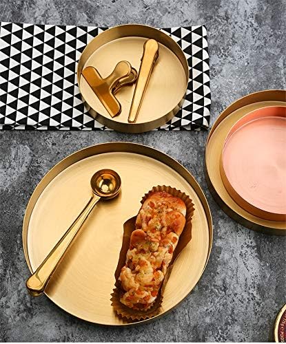 IVAILEX Round Gold Tray Stainless Steel Jewelry, Make up, Candle Plate Decorative Tray (5.5 inches)