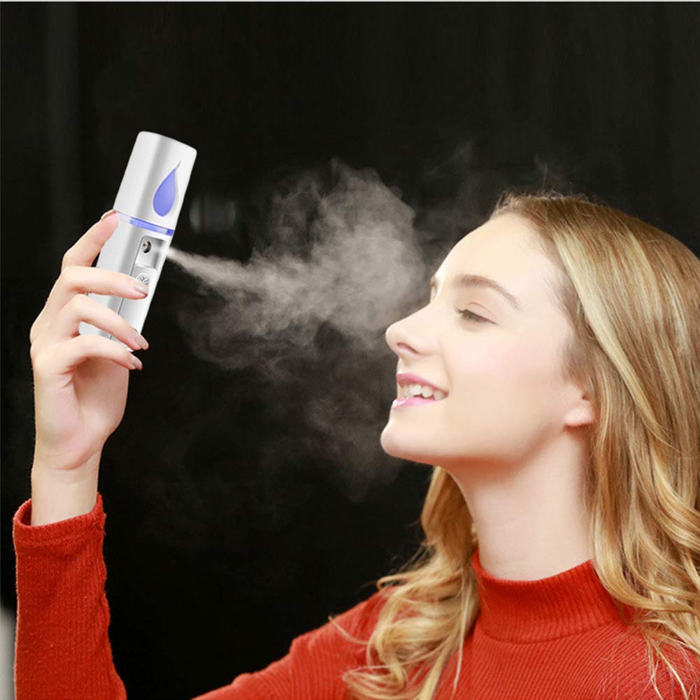 Portable Nano Facial Mister Mini Facial Steamer Atomization Eyelash Extensions with Mirror & 20ml Visual Water Tank (White)