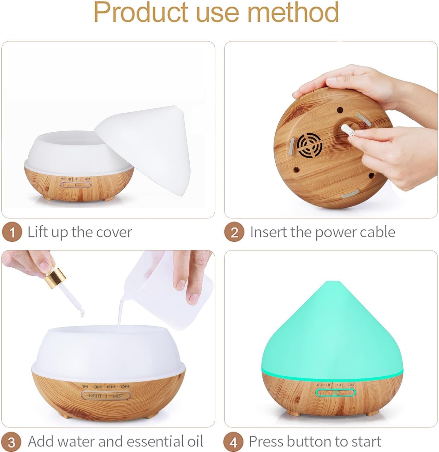 Essential Oil Diffuser, Wood Ultrasonic Cool Mist Humidifier, Ambient Night Light, 400ml Waterless Auto-Off, for Home,Bedroom,Office (Dark Wood)
