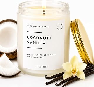 Coconut Vanilla Scented Candle– 7oz Soy Wax | Coconut and Vanilla Cozy Sensual Aroma | Long Lasting Highly Scented Candle for Women | Warm Gourmand Fragrance | Gift for Her, Bedroom or Bath