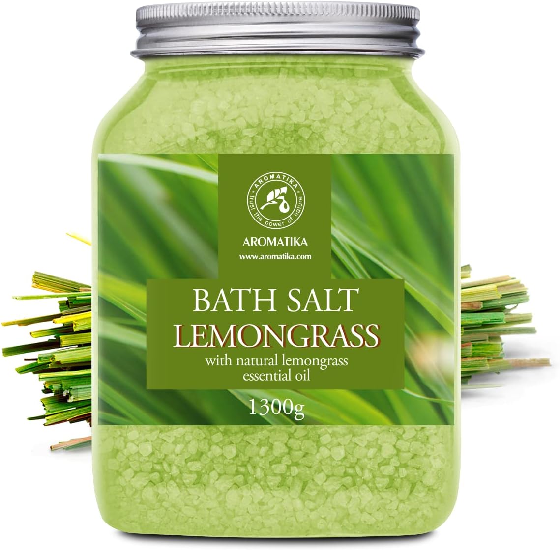 Bath Salts w/Natural Essential Lemongrass Oil 46 Oz (1300g) - Sea Salt Bath for Good Sleep - Bathing - Body Care - Wellness - Beauty - Relaxation - Aromatherapy - Spa - Bath Supplement