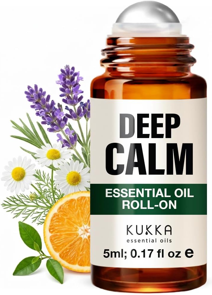 Kukka Deep Calm Roll On - 0.17 fl oz - Lavender, Petitgrain, Roman Chamomile & Sweet Orange Oil Blend - Pocket-Sized Peace in Leak-Resistant Amber Glass Bottle - Non-GMO, Alcohol-Free & Cruelty-Free