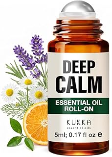 Kukka Deep Calm Roll On - 0.17 fl oz - Lavender, Petitgrain, Roman Chamomile & Sweet Orange Oil Blend - Pocket-Sized Peace in Leak-Resistant Amber Glass Bottle - Non-GMO, Alcohol-Free & Cruelty-Free