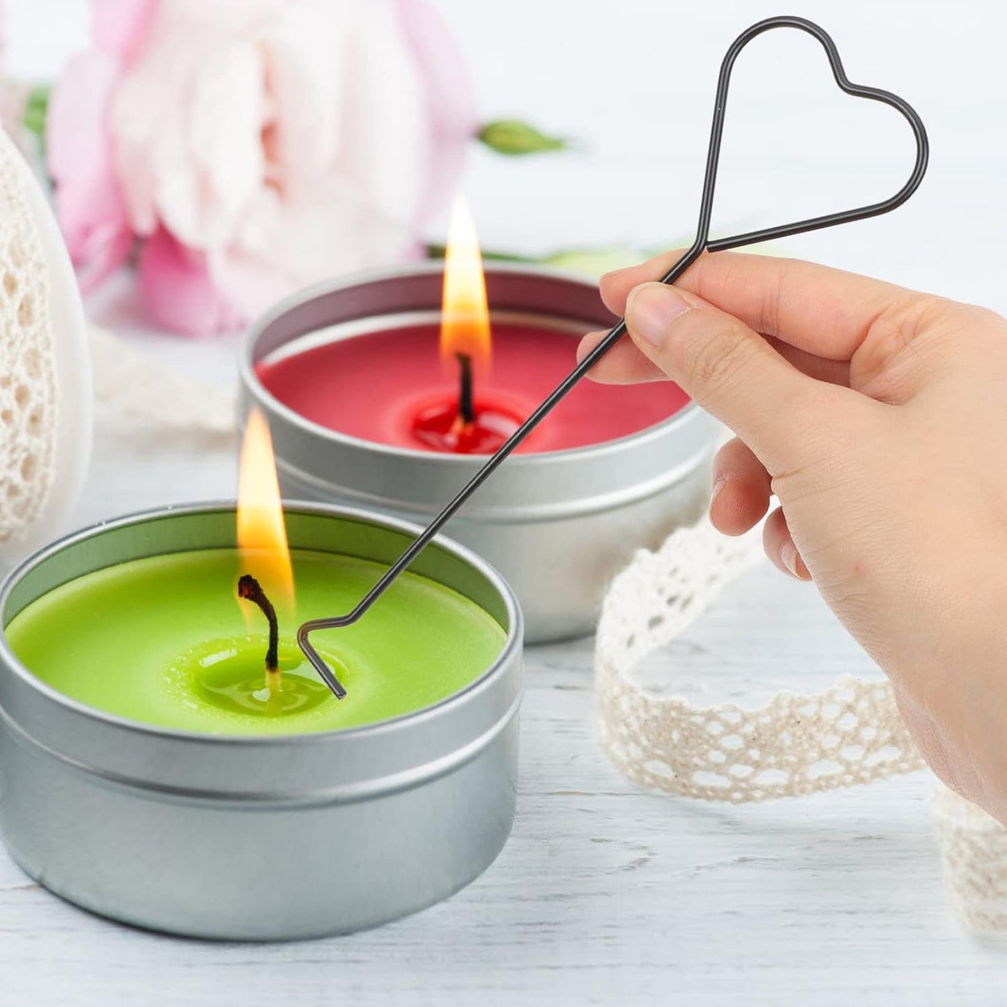 Hemoton 4Pcs Heart Design Candle Wick Dippers Stainless Steel Candle Wick Placement Tool Extinguishing Hooks Safe Accessories Set for Home