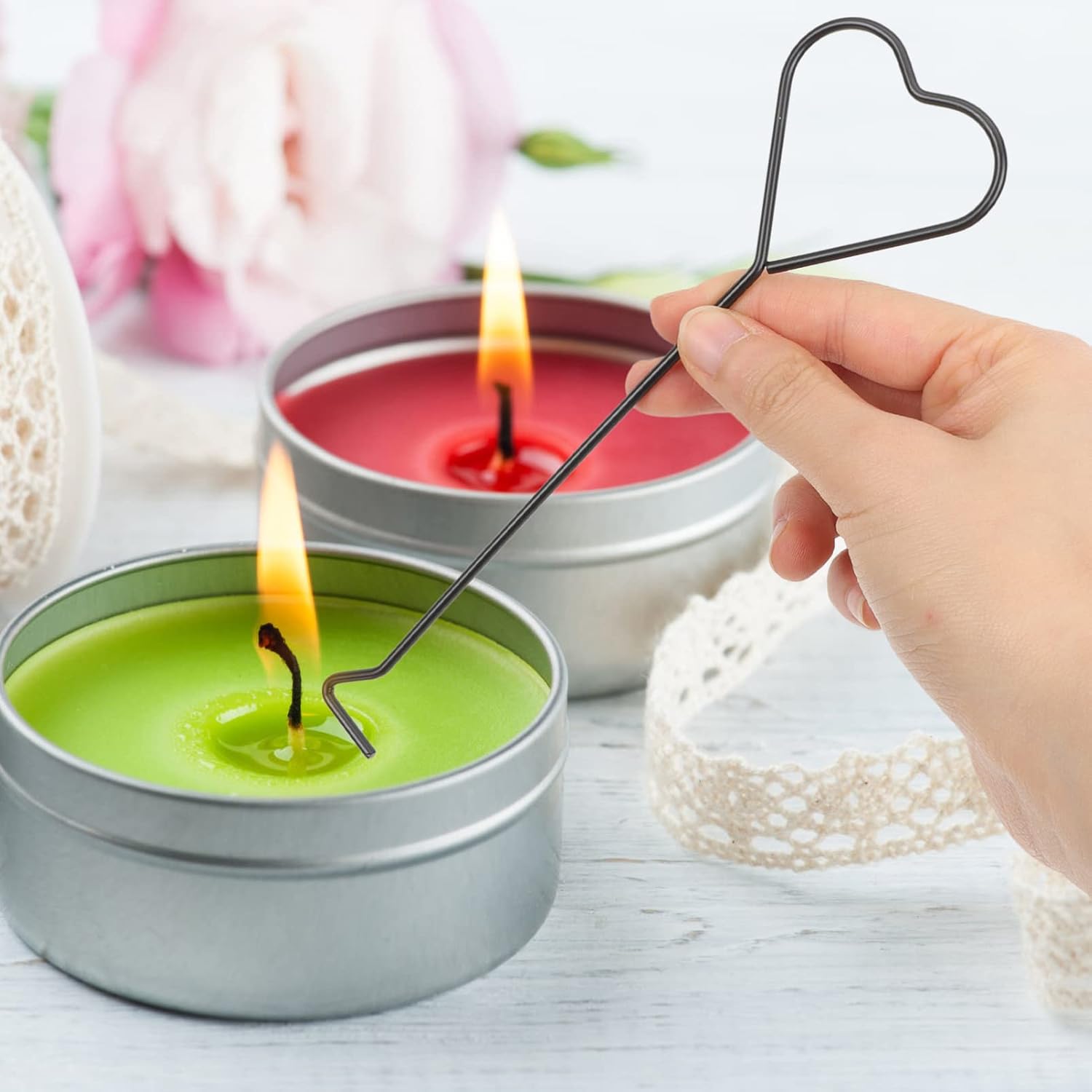 Hemoton 4Pcs Heart Design Candle Wick Dippers Stainless Steel Candle Wick Placement Tool Extinguishing Hooks Safe Accessories Set for Home