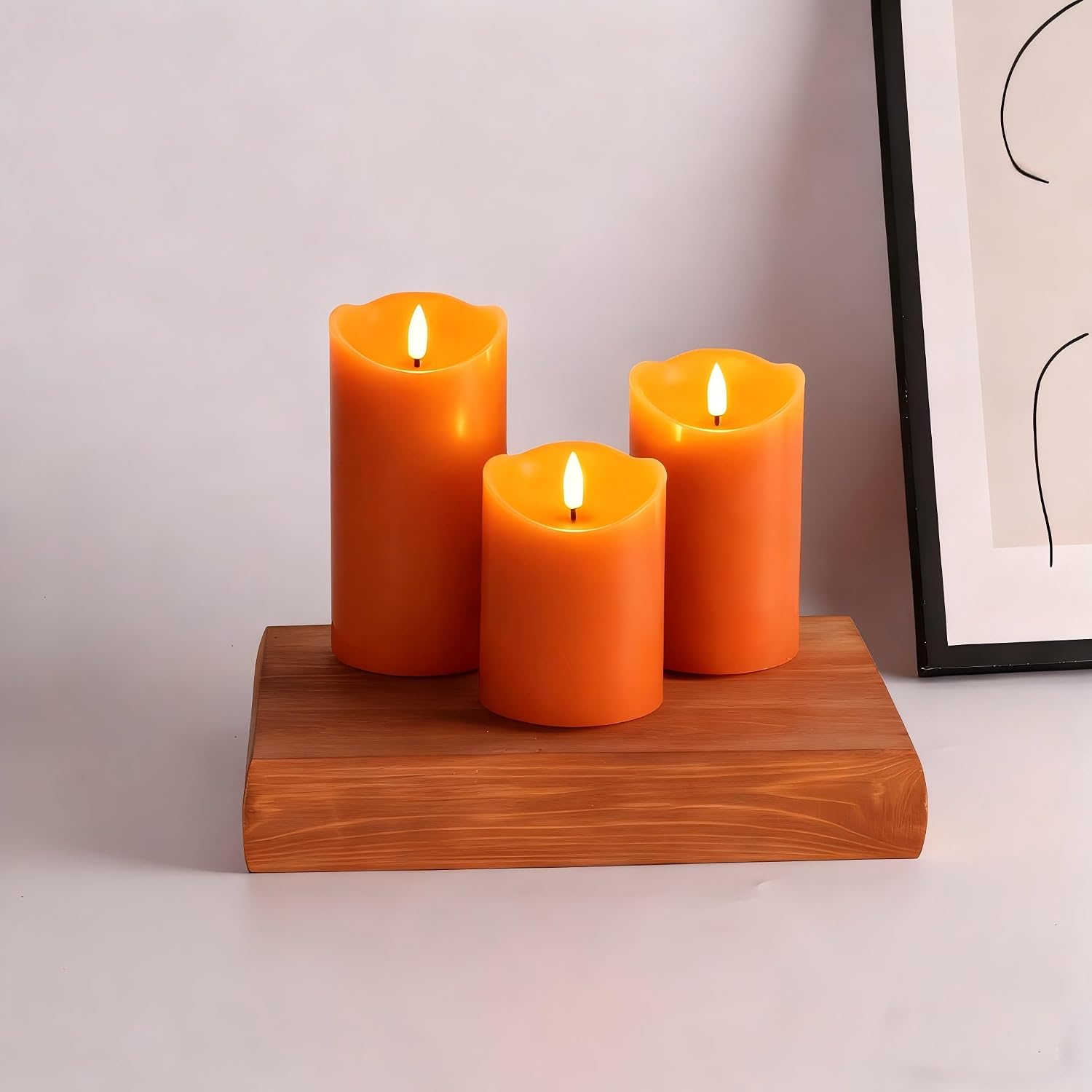 Burnt Orange Flameless Pillar Candles with Remote, LED Wax Candles Flickering Table Centerpiece Decor Set of 3