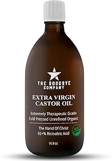 GoodBye Company USDA Organic Cold-Pressed Castor Oil, 16.9 oz Amber Glass Bottle, Hexane-Free, Extra Virgin, Food Grade, for Hair, Skin, Lashes, Brows & Digestive
