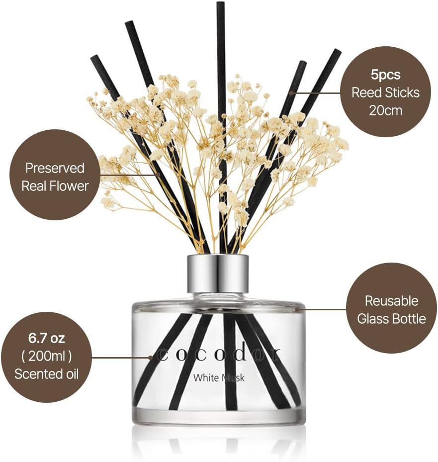 COCODOR Flower Reed Diffuser Set / 6.7oz / Garden Lavender/Scent Diffuser with Sticks Home Fragrance Oil Reed Diffuser for