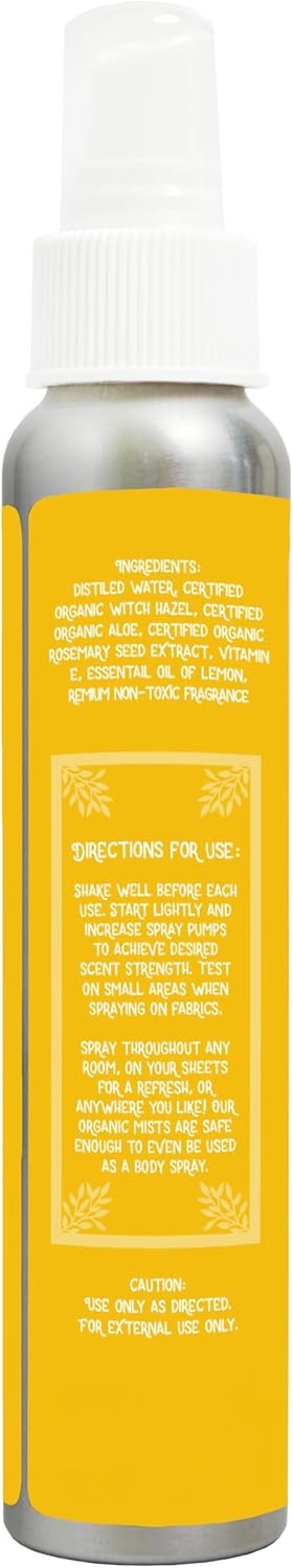 Aira Mist Clean Lemon Organic Room Spray - Essential Oil Spray with Therapeutic Essential Oils of Lemon & Orange - Living Room Spray & Bathroom Spray Free of Alcohol & Parabens - 4 Ounces