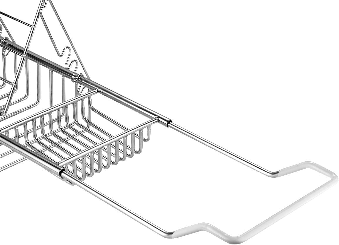 iPEGTOP Stainless Steel Bathtub Caddy Tray - Over Bath Tub Racks Shower Organizer with Extending Sides, Removable Wine Glass Book Holder