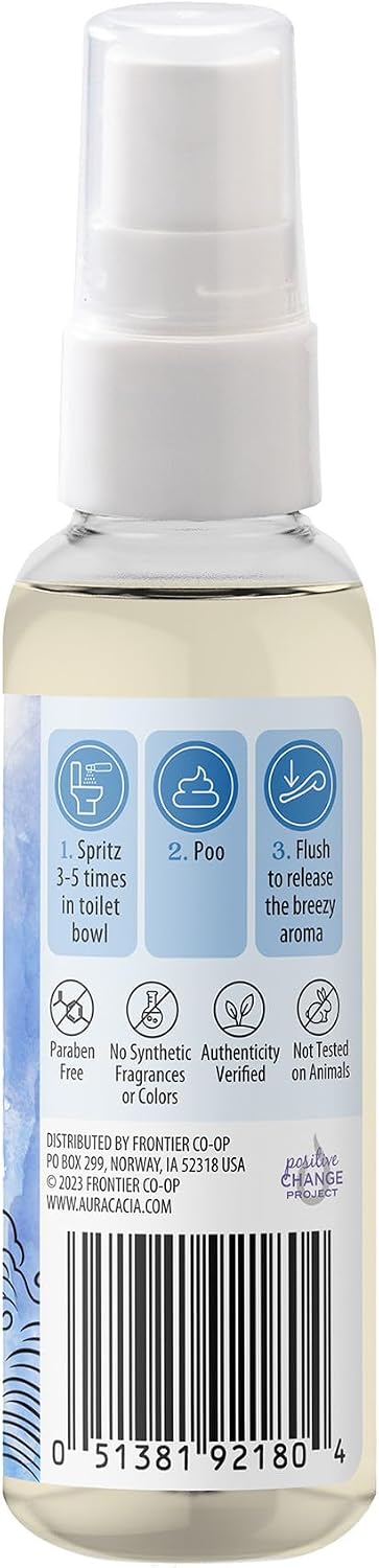 Aura Cacia Ocean Air Toilet Spray 2 Fl. oz. - Light Aroma, No Synthetic Fragrances