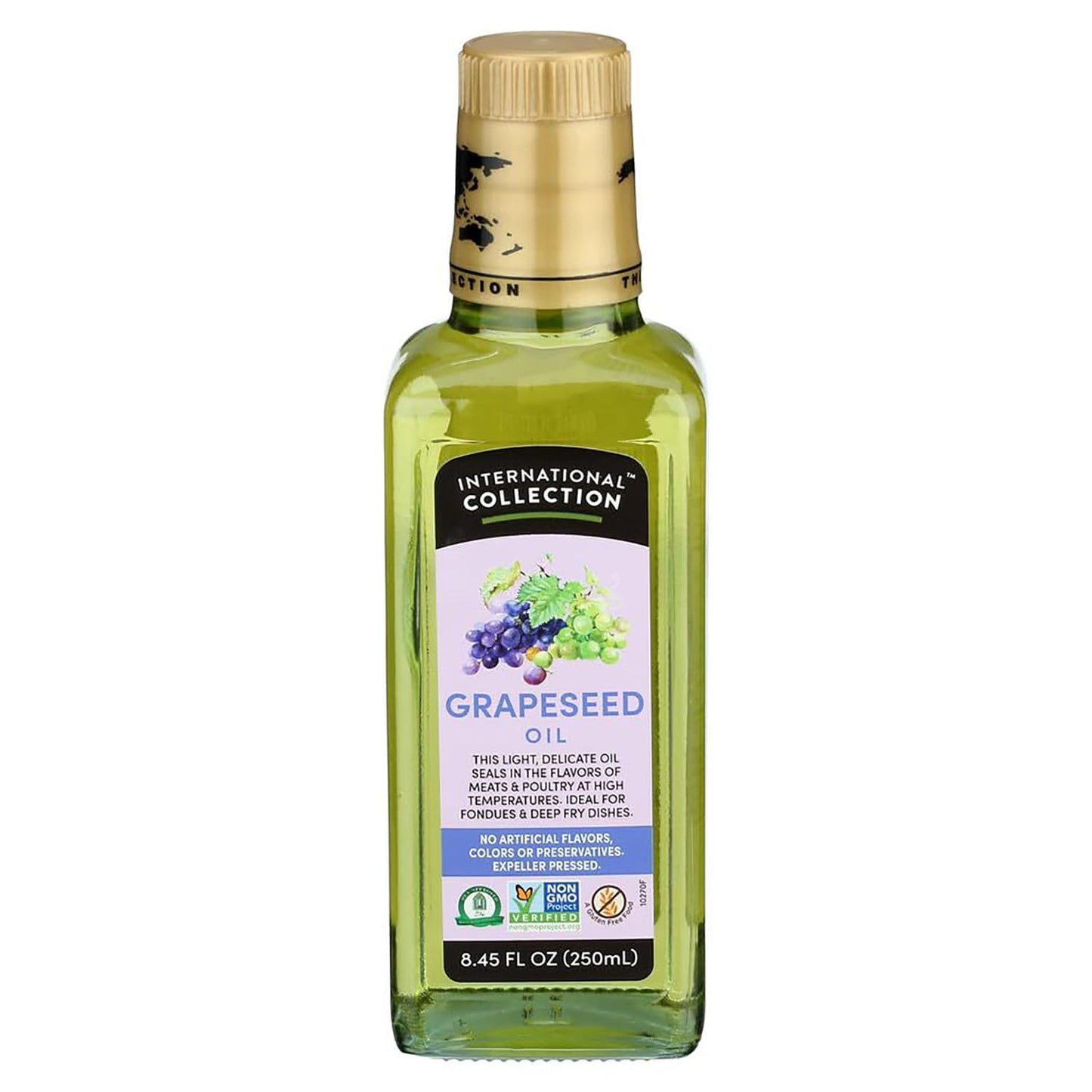International Collection Grapeseed Oil, 8.45 fl oz (Pack of 1) | Expertly Sourced, Quality Oils | NonGMO Project Certified, No Artificial Flavors, Gluten Free, Vegan, Halal Approved