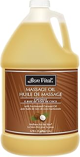 Bon Vital' Coconut Massage Oil, 1-Gallon Container, 100% Pure Fractionated Coconut Oil for Dry Skin, Lightweight Non-Greasy, Neutral Scent, Non-Staining, for Massage Therapy & At-Home Use