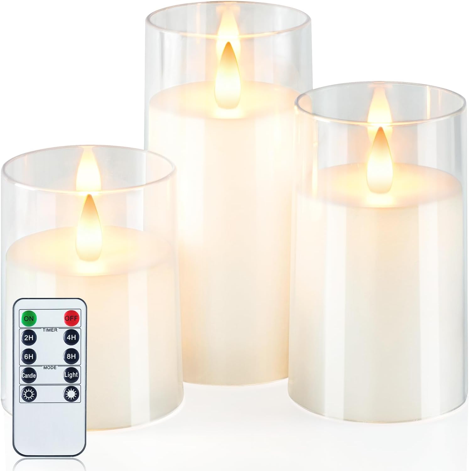 Homemory Realistic Flickering Battery Operated Candles, LED Fake Electric Candle with Remote Control and Timer, Flameless Candles for Home, Christmas Decoration, White, Set of 3