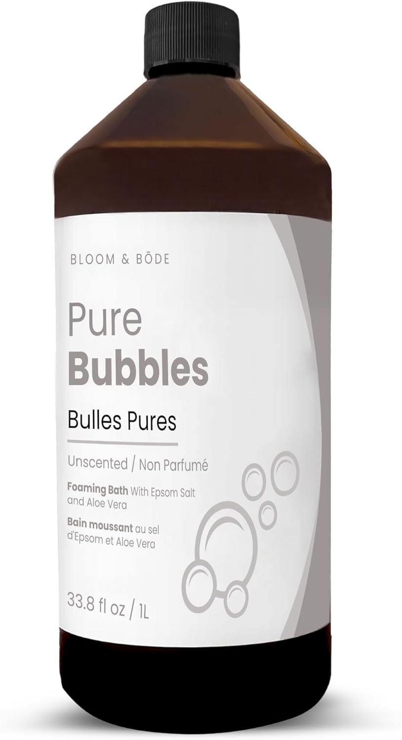 Luxury Unscented Foaming Bath - Natural Fragrance-Free Bubble Bath with Aloe Vera and Epsom Salt - Pure Bubbles Scent (Unscented), 33.8 fl oz / 1L