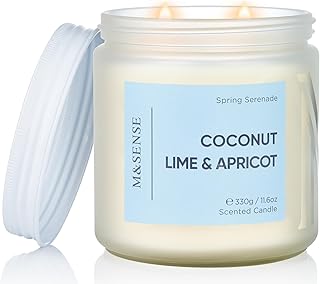 M&SENSE Coconut Scented Candle, 11.6oz Natural Organic Soy Wax, 70-Hour Long Lasting Burning, Clean Burn Non Toxic Tropical Candle for Home, Fruit Scent 2-Wick Housewarming Gift for Family Friends
