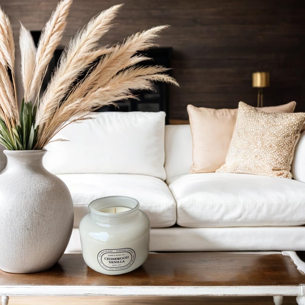Home&Body Company Scented Candles 12 OZ Fragranced Candle, Soy Blend Wax, Infused with Essential Oils, Home Fragrances, Aromatherapy Home Scented Candles Gift, Scent: Cedarwood Vanilla