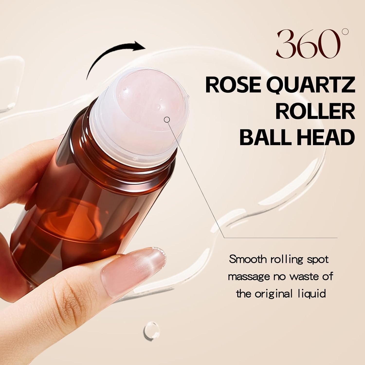 Rose Quartz Refillable Roller Ball Applicator for Essential Oils 50ml, Amber Glass Roll on Bottle, Leak-Proof Oil Roller Bottle, Ideal for Travel and Personal Care 2pcs