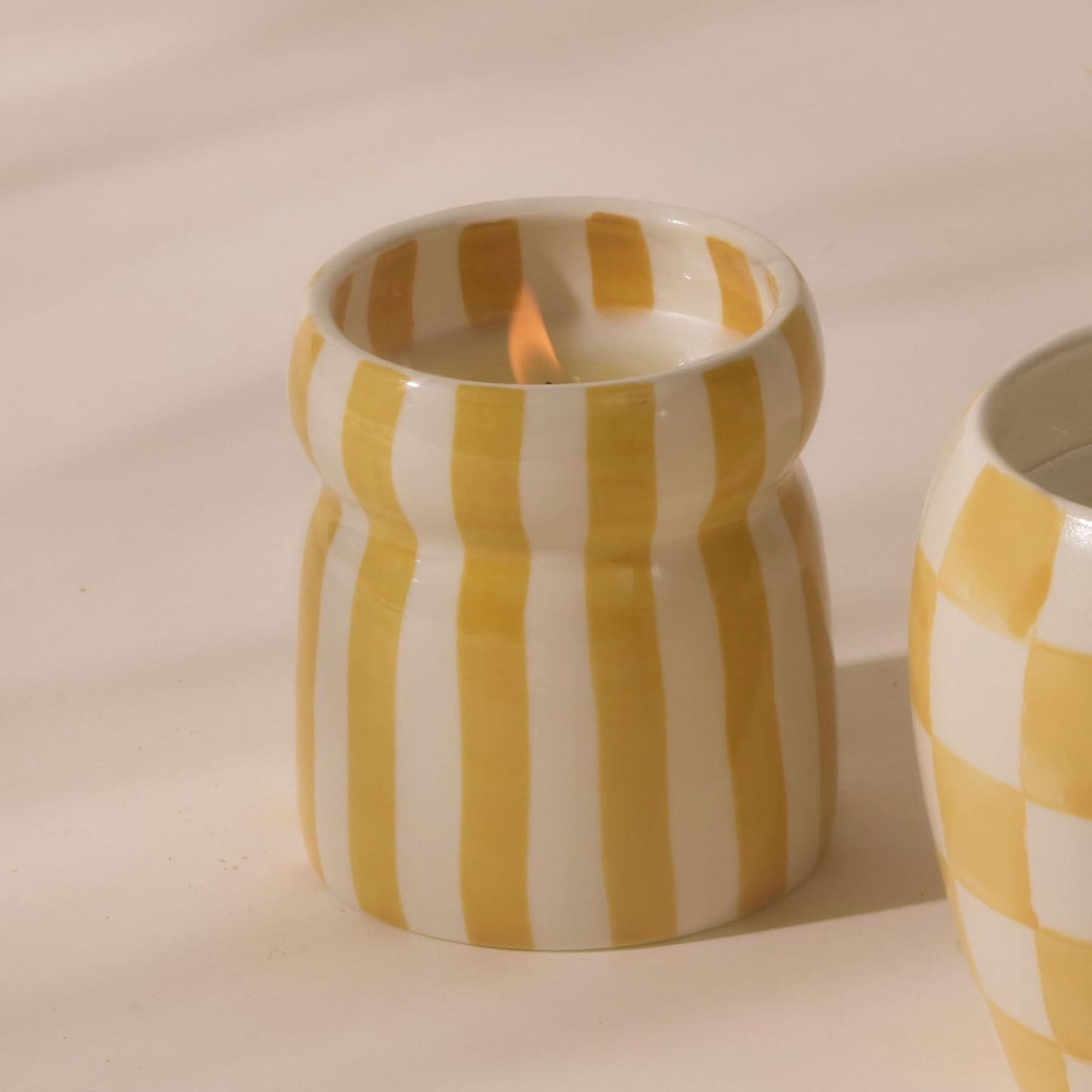 Paddywax Cabana Hand-Painted Scented Candle in Ceramic Reusable Food Safe Jar, Clean-Burn Soy Candle with Approx. 42 Hour Burn Time, Ochre – Gold Coast, 6.5 oz