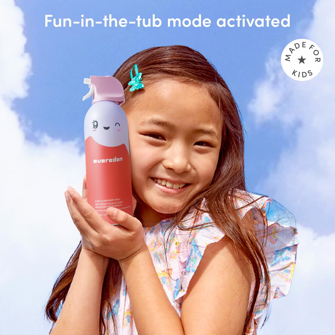 Evereden Kids Foam Body Wash | Dermatologist-Tested & Gentle | Fun Bathtime, Shape & Splash Fluffy Foam | Safe for Kids & Sensitive Skin | Clean, Vegan, Coconut Splash, 6.7 fl oz