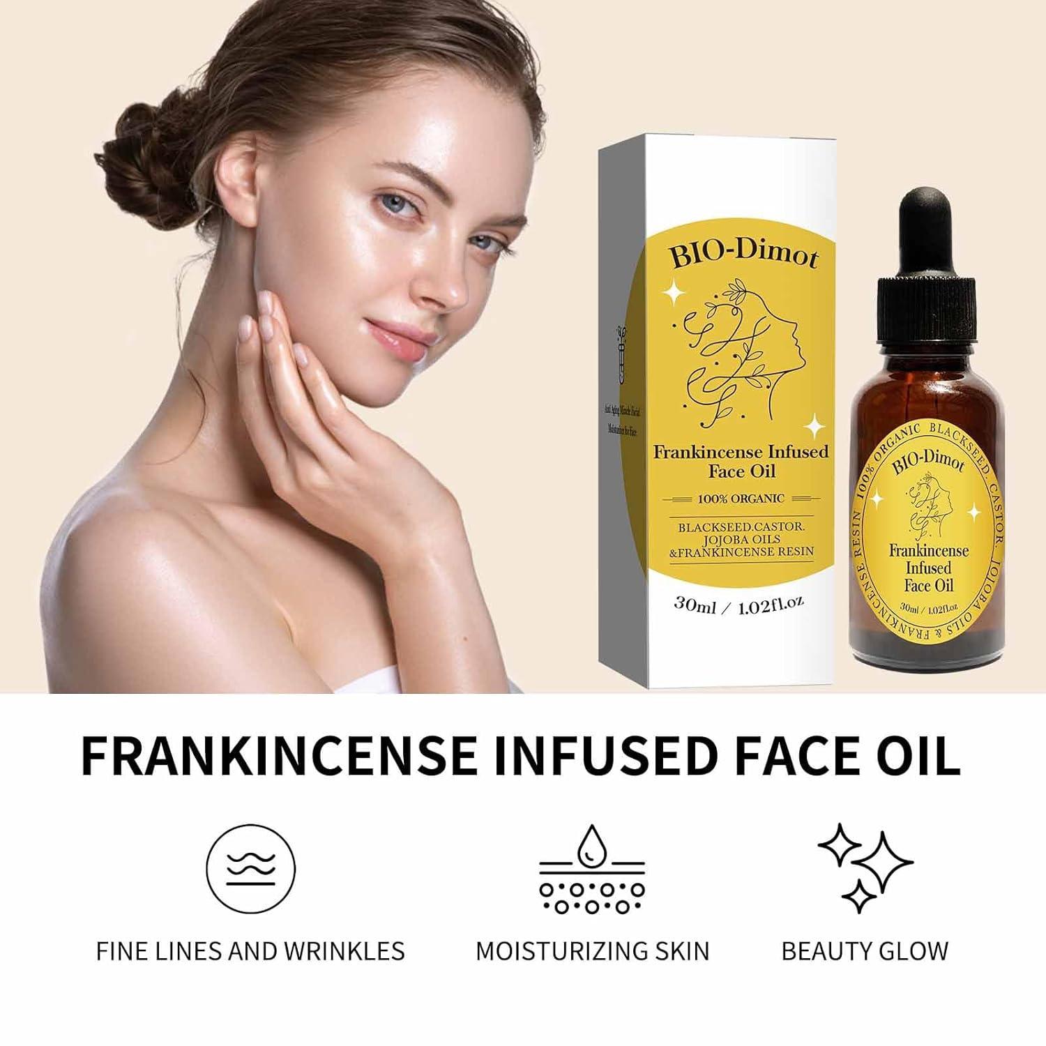 30 ML Frankincense Resin Oil for Face,Castor and Jojoba Oils Anti-Aging Facial Moisturizer Cold Pressed Serum.