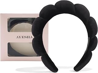 Ayesha Spa Headband for Women Sponge Headband for Washing Face Clouds Soft Hairband Makeup Headbands for Women Girls Shower Makeup Skincare (Black)