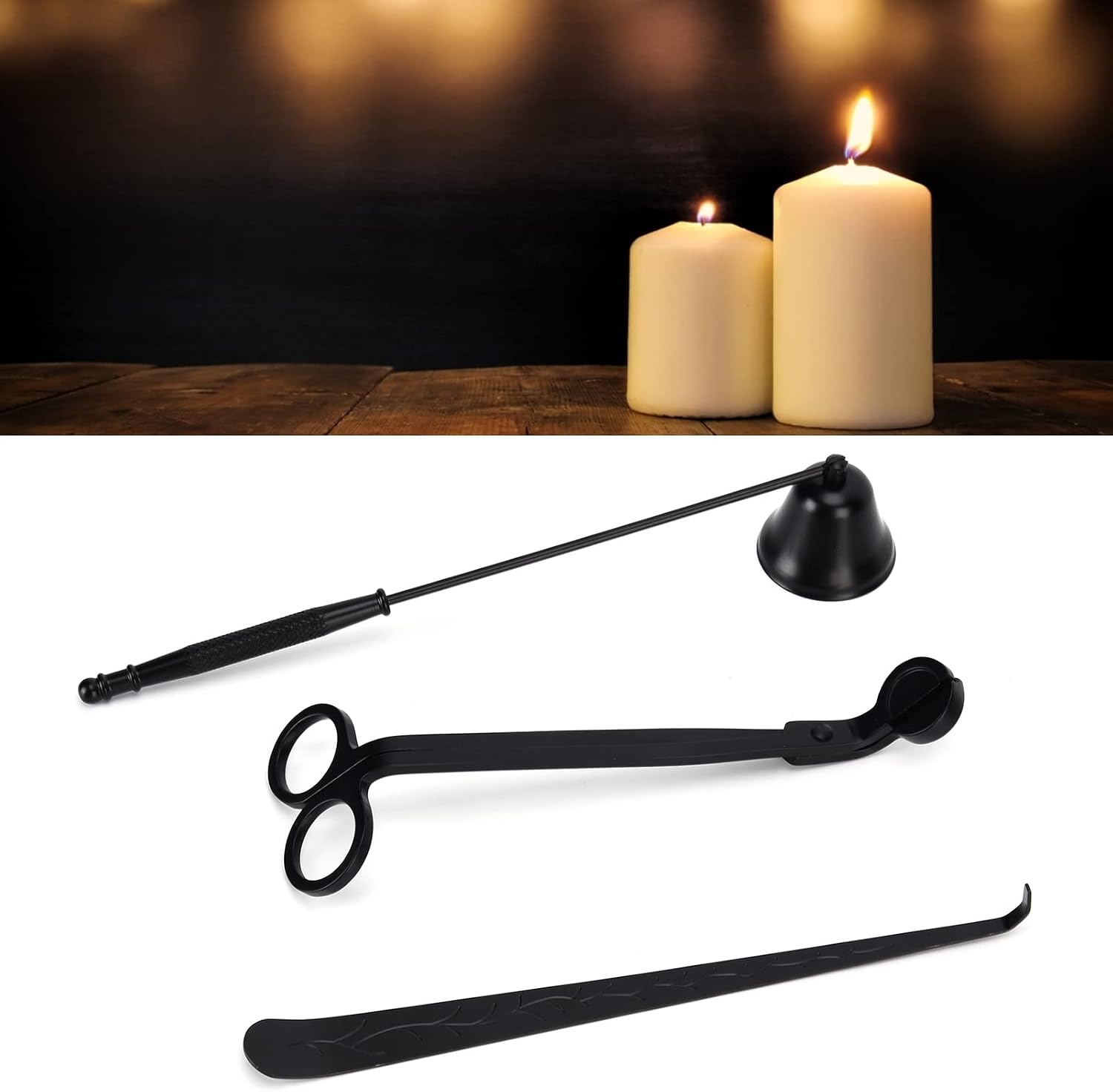Haofy Candle Accessory Set, Stainless Steel Wick Trimmer Cutter Snuffer Dipper, RustResistant and LongLasting, Elegant Design, Minimize Smoke and Mess, Good Candle Lovers, (Black)