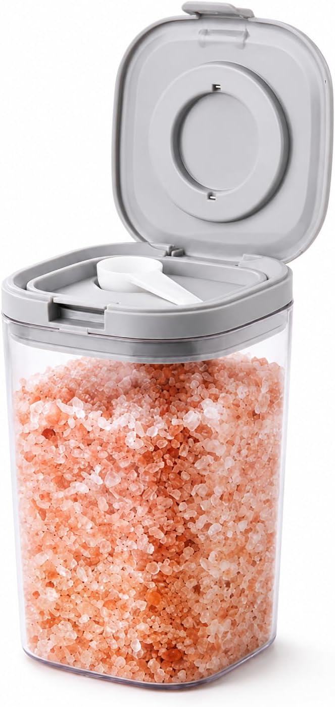 Bath Salt Container 60 Oz, Clear Bathroom Jar with Lid and Spoon for Bath Salts, Epsom Salt, Bath Accessories for Women, Bathroom Decor, Bathtub Supplies and Laundry Powder Storage
