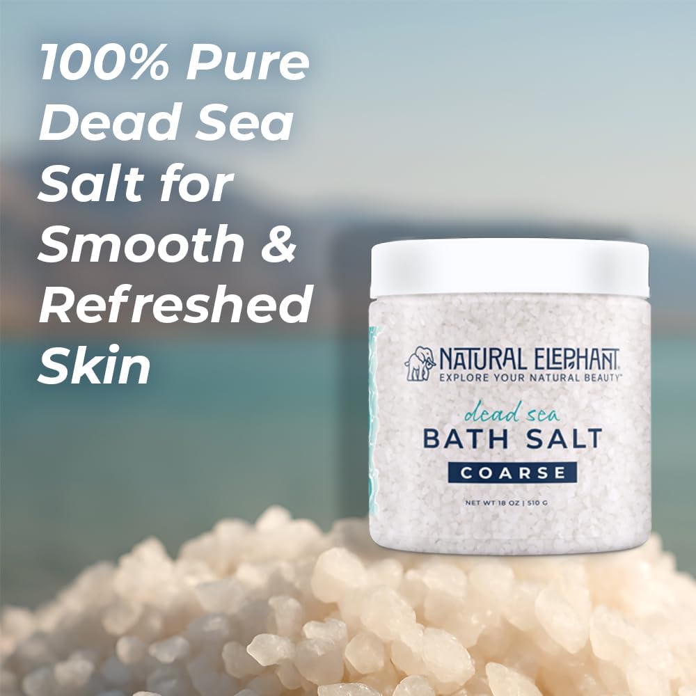 Natural Elephant Dead Sea Bath Salt Bathing and Foot Soak for Relaxing and Nourishing- 100% Pure with Essential Oil - Medium Coarse Grain (18 oz Jar, Eucalyptus Mint)