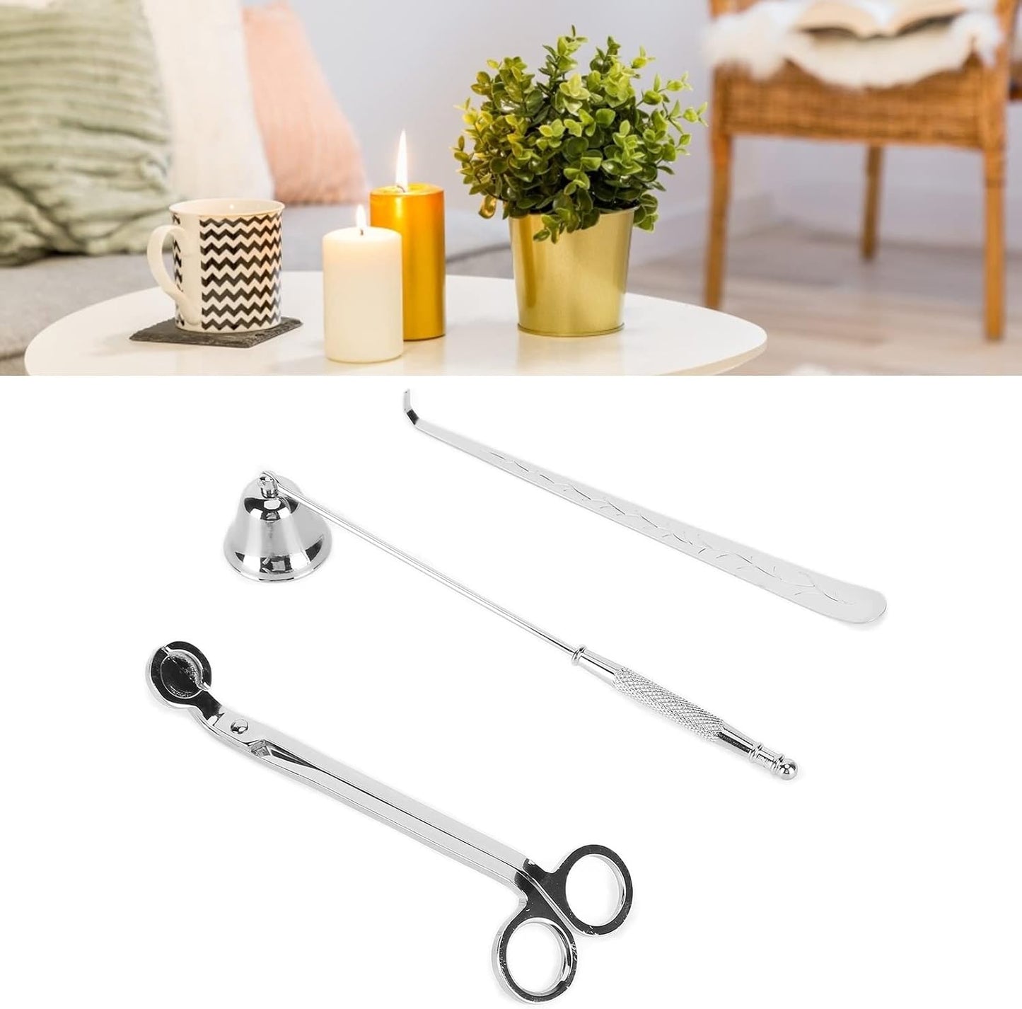 Haofy Candle Accessory Set, Stainless Steel Wick Trimmer Cutter Snuffer Dipper, RustResistant and LongLasting, Elegant Design, Minimize Smoke and Mess, Good Candle Lovers, (Silver)