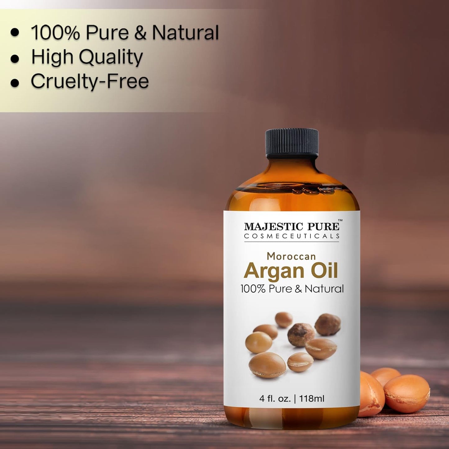 MAJESTIC PURE Moroccan Argan Essential Oil | 100% Pure and Natural Argan Oil | Premium Grade Essential Oils for Hair Care, Home Diffusers, Skin, Aromatherapy, Massage and Humidifiers | 4 Fl Oz