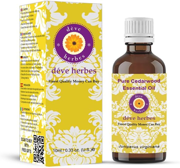 Deve Herbes Pure Cedarwood Essential Oil (Juniperus virginiana) Steam Distilled Premium Grade for Diffuser and Aromatherapy 10ml (0.33 oz)