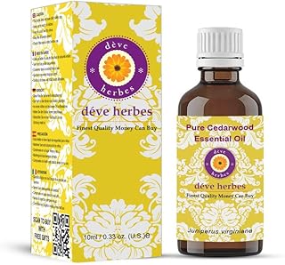 Deve Herbes Pure Cedarwood Essential Oil (Juniperus virginiana) Steam Distilled Premium Grade for Diffuser and Aromatherapy 10ml (0.33 oz)