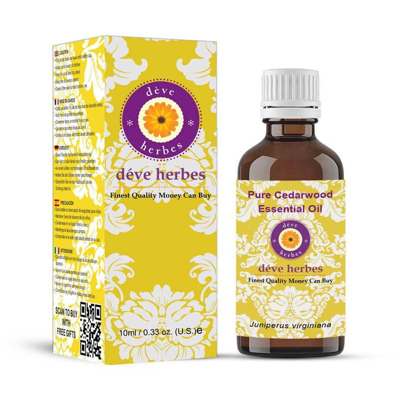 Deve Herbes Pure Cedarwood Essential Oil (Juniperus virginiana) Steam Distilled Premium Grade for Diffuser and Aromatherapy