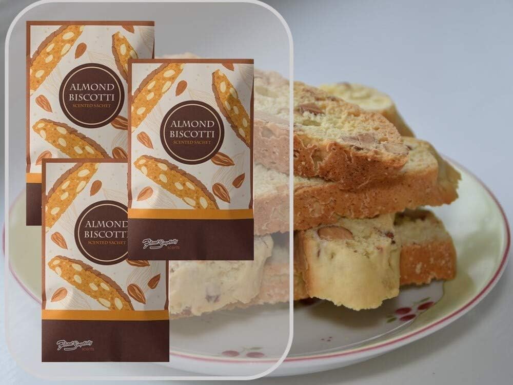 Almond Biscotti Scented Sachets Pack of 3, Everyday - Long-Lasting Scented Bags, Home Fragrance, Air Freshener & Deodorizer for Closet, Room, Drawer, or Cars, Made in USA
