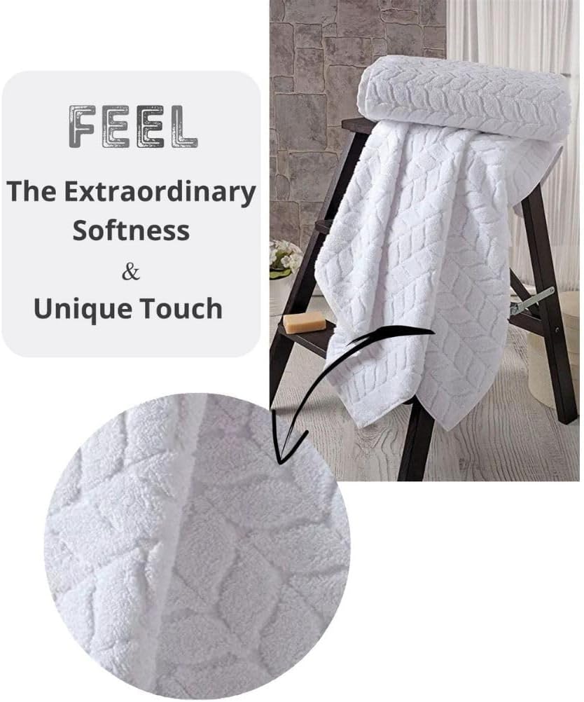 BAGNO MILANO Turkish Cotton Bath Towels, Hand Towels - Soft Plush Jacquard Collection - Highly Absorbent Towel Set (Cream, 6 pcs Towel Set)